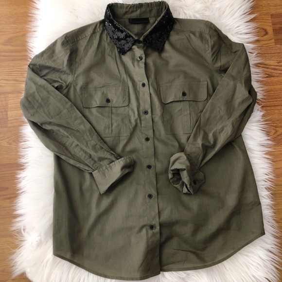 i jeans by Buffalo Tops - 5/$25 Buffalo Jeans Sequin Collar Army Green Shirt